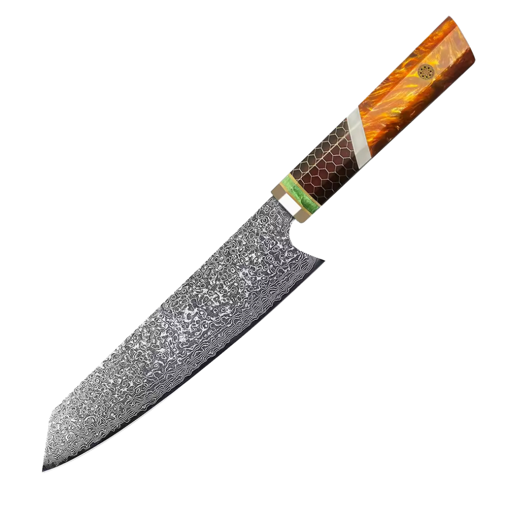 SZAKÁCSKÉS – Damascus VG10 KIRITSUKE – Orange Mesh Edition – Narancs Hálós Markolat