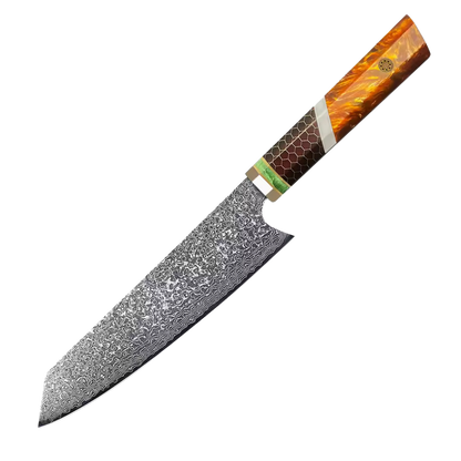 SZAKÁCSKÉS – Damascus VG10 KIRITSUKE – Orange Mesh Edition – Narancs Hálós Markolat