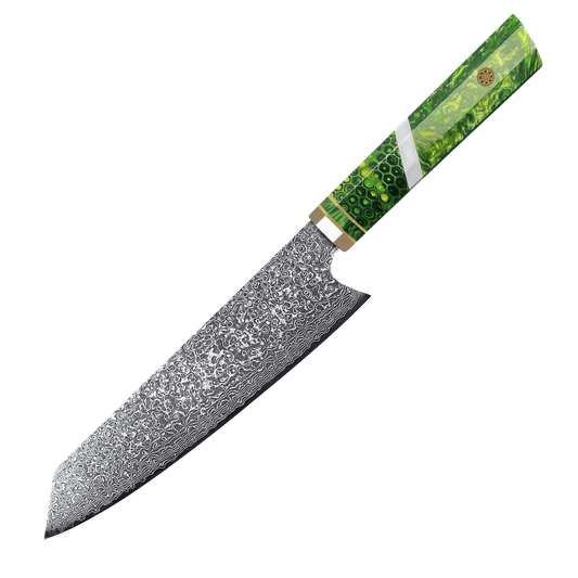 SZAKÁCSKÉS – Damascus VG10 KIRITSUKE– Green Mesh Edition – Smaragdzöld Hálós Markolat
