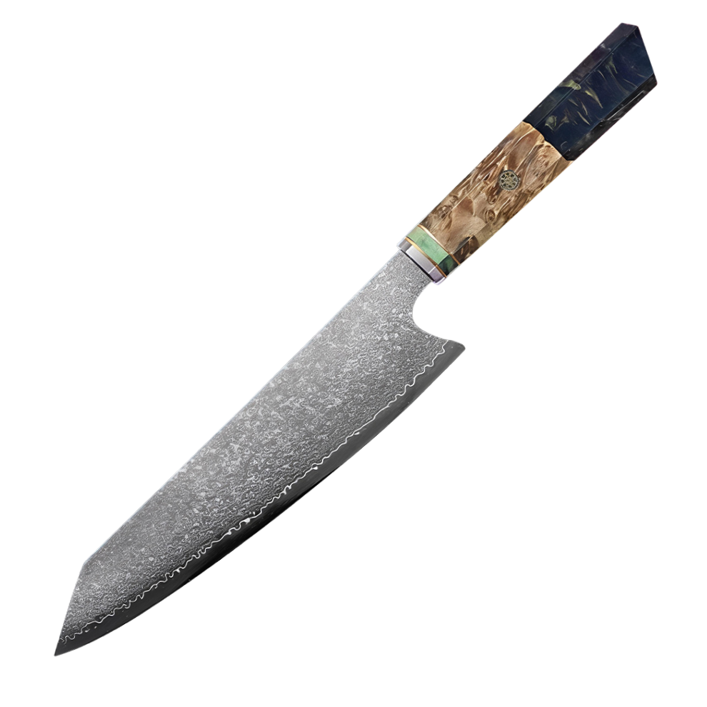 SZAKÁCSKÉS - Damascus VG10 KIRITSUKE - Black Maple Burl - Kézműves Gyanta Markolat