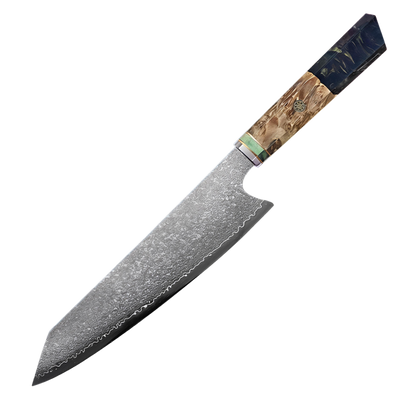 SZAKÁCSKÉS - Damascus VG10 KIRITSUKE - Black Maple Burl - Kézműves Gyanta Markolat