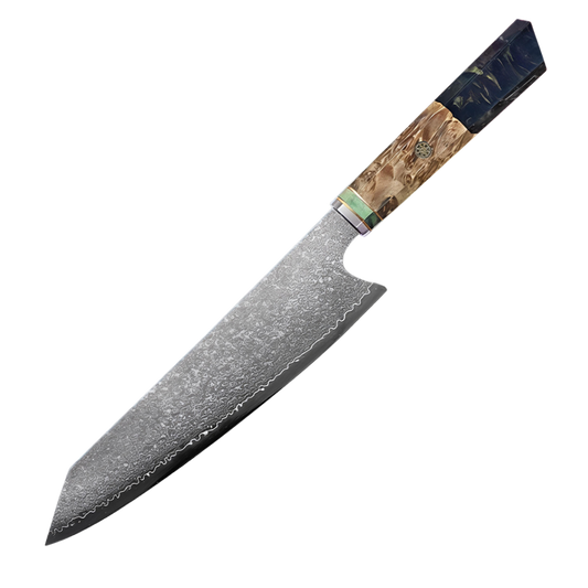 SZAKÁCSKÉS - Damascus VG10 KIRITSUKE - Black Maple Burl - Kézműves Gyanta Markolat