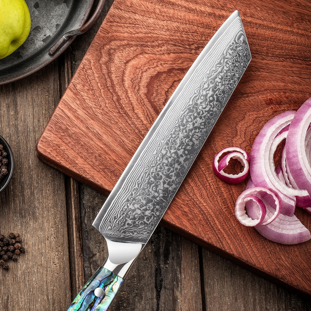 SZAKÁCSKÉS – Damascus VG10 KIRITSUKE – Abyss Edition – Gyöngyház Kagyló Markolat