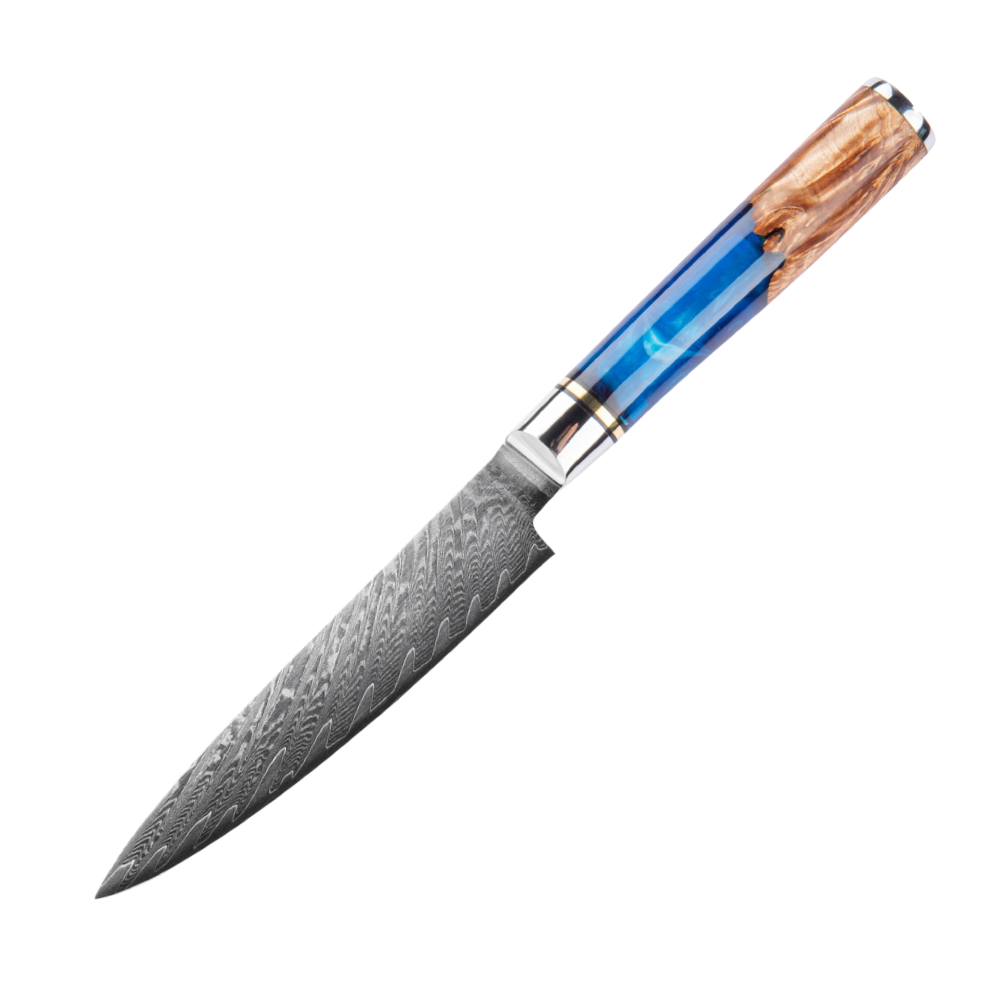 UNIVERZÁLIS KÉS – Damascus VG10 – Light Blue & Beige Edition – Kompozit Juharfa Markolat