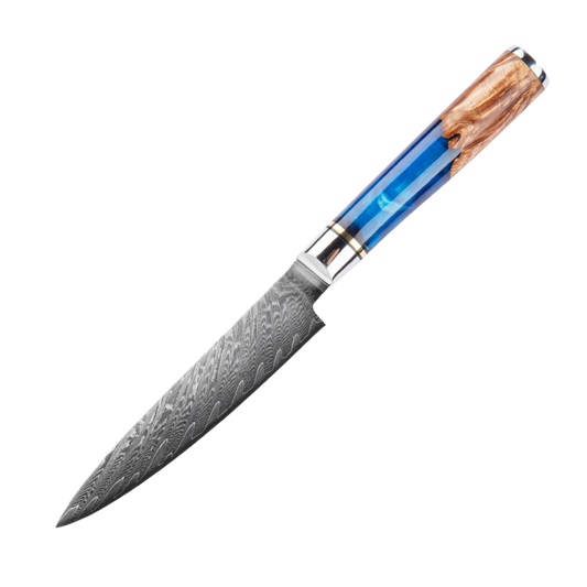 UNIVERZÁLIS KÉS – Damascus VG10 – Light Blue & Beige Edition – Kompozit Juharfa Markolat