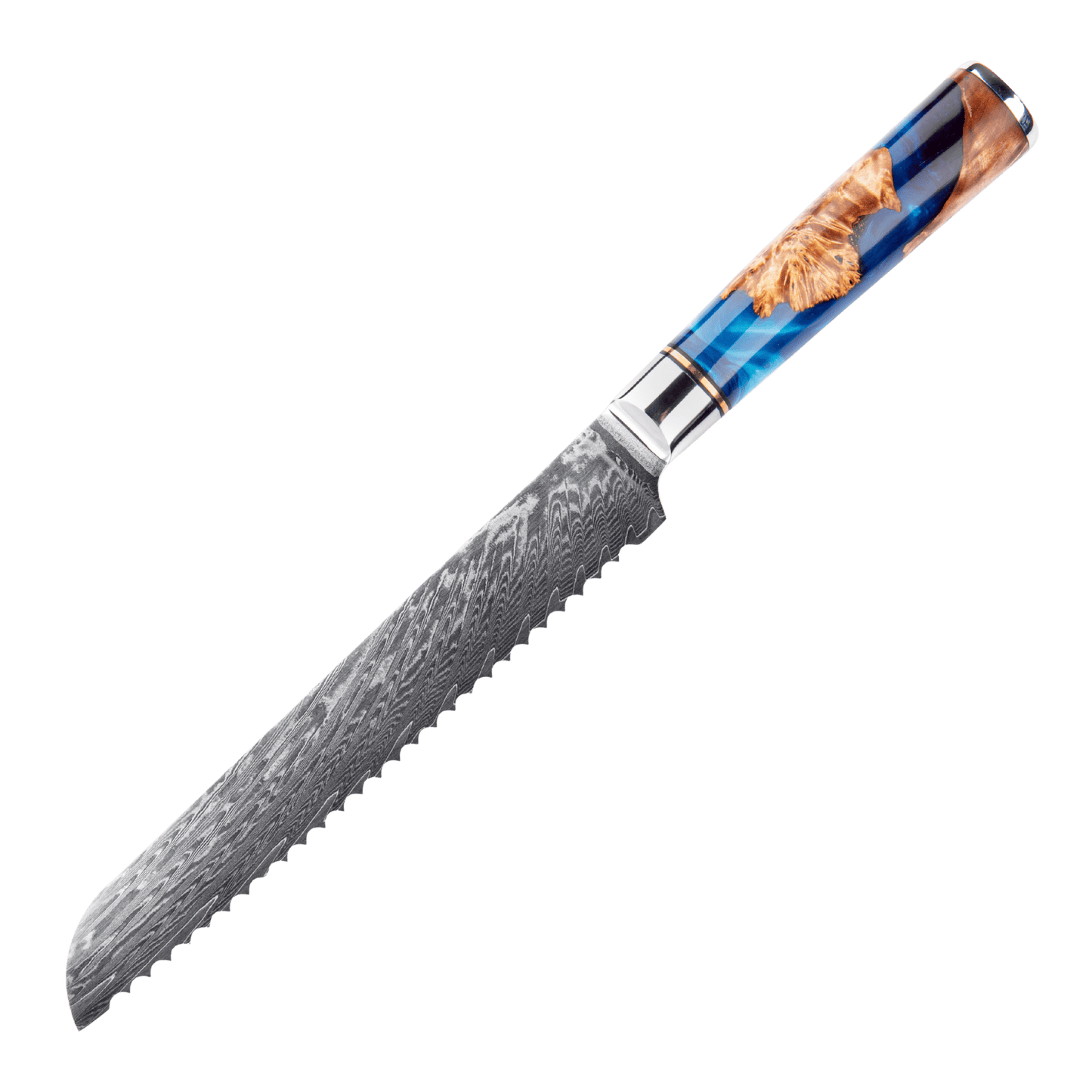KENYÉRVÁGÓ KÉS – Damascus VG10 - Light Blue & Beige Edition – Kompozit Juharfa Markolat