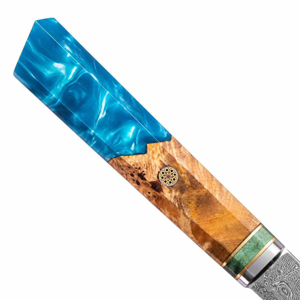 SZAKÁCSKÉS - Damascus VG10 GYUTO - Blue Maple Burl - Kézműves Gyanta Markolat