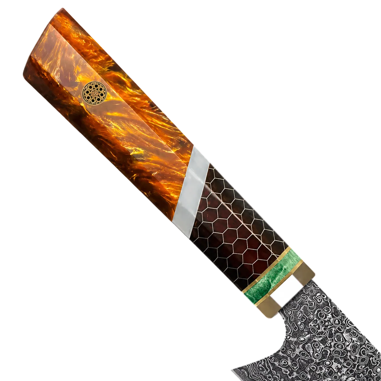 SZAKÁCSKÉS – Damascus VG10 KIRITSUKE – Orange Mesh Edition – Narancs Hálós Markolat