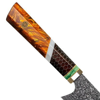 SZAKÁCSKÉS – Damascus VG10 KIRITSUKE – Orange Mesh Edition – Narancs Hálós Markolat