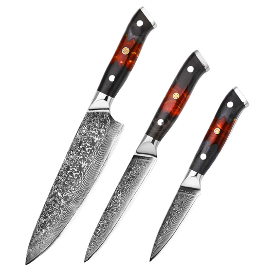 SZAKÁCSKÉS SZETT - Damascus VG10 - 3 Darabos - Ronin - Kompozit Juharfa Markolat