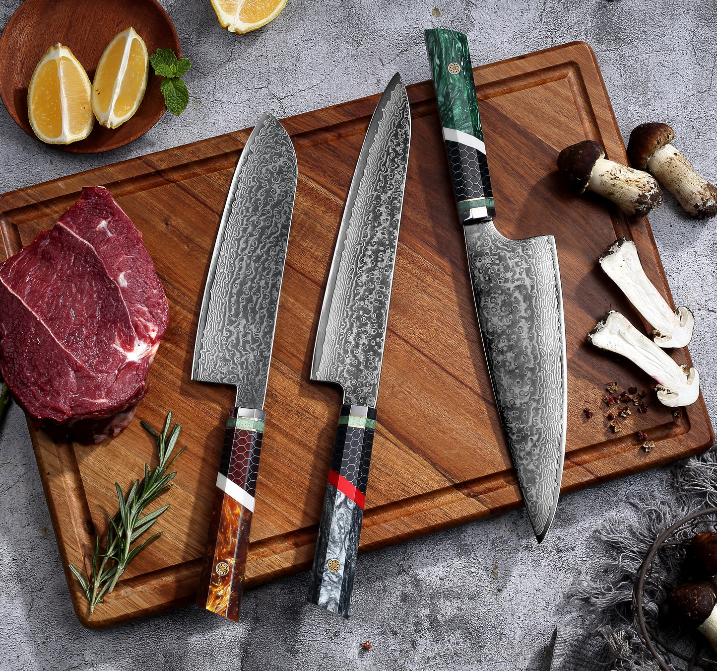 SZAKÁCSKÉS – Damascus VG10 GYUTO – Blue Mesh Edition – Kék Hálós Markolat