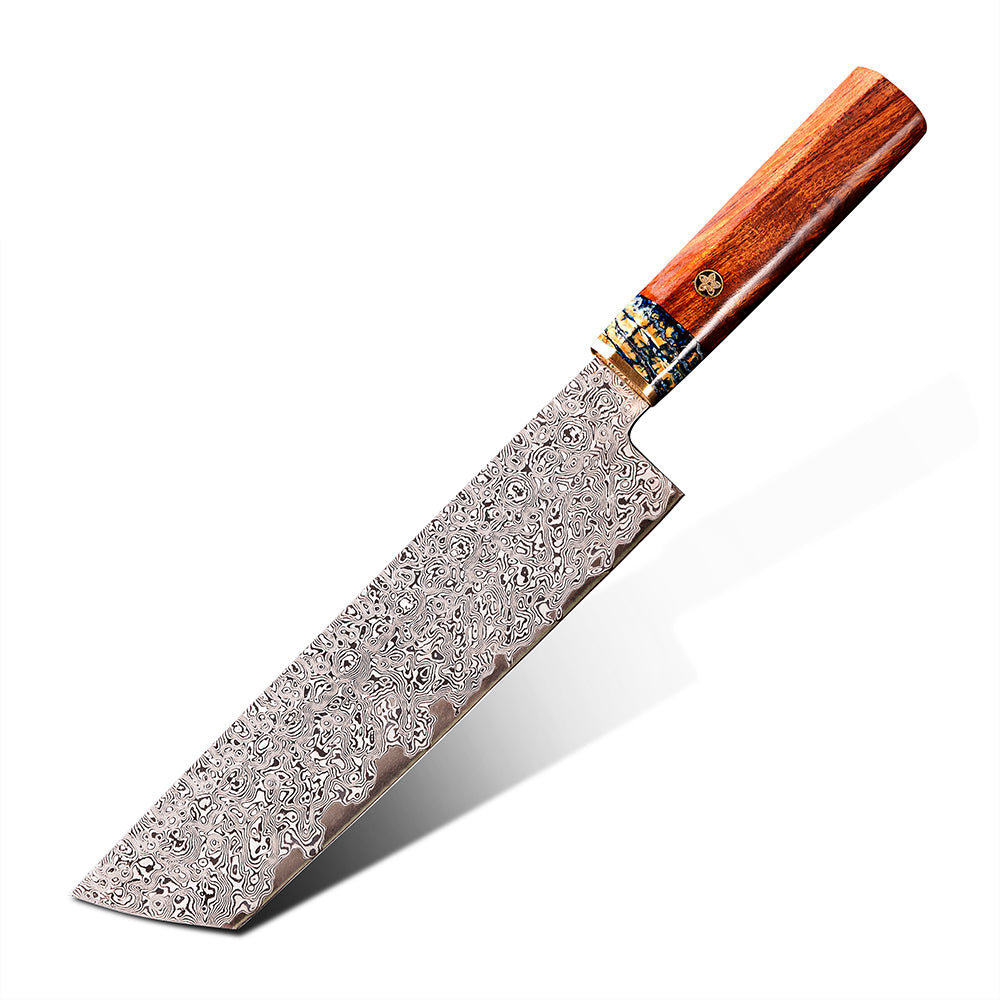 SZAKÁCSKÉS - SUPREME NAKIRI – Damascus VG10 – Brass & Desert Ironwood Edition – Sivatagi Vasfa Markolat