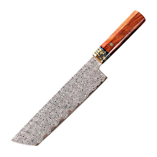 SZAKÁCSKÉS - SUPREME NAKIRI – Damascus VG10 – Brass & Desert Ironwood Edition – Sivatagi Vasfa Markolat