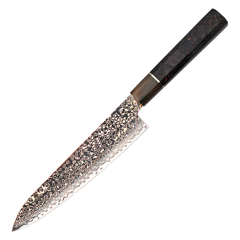 SUPREME SZAKÁCSKÉS SZETT – DAMASCUS VG10 – 2 darabos - Copper Royal – Réz és Bivalyszarv Markolat