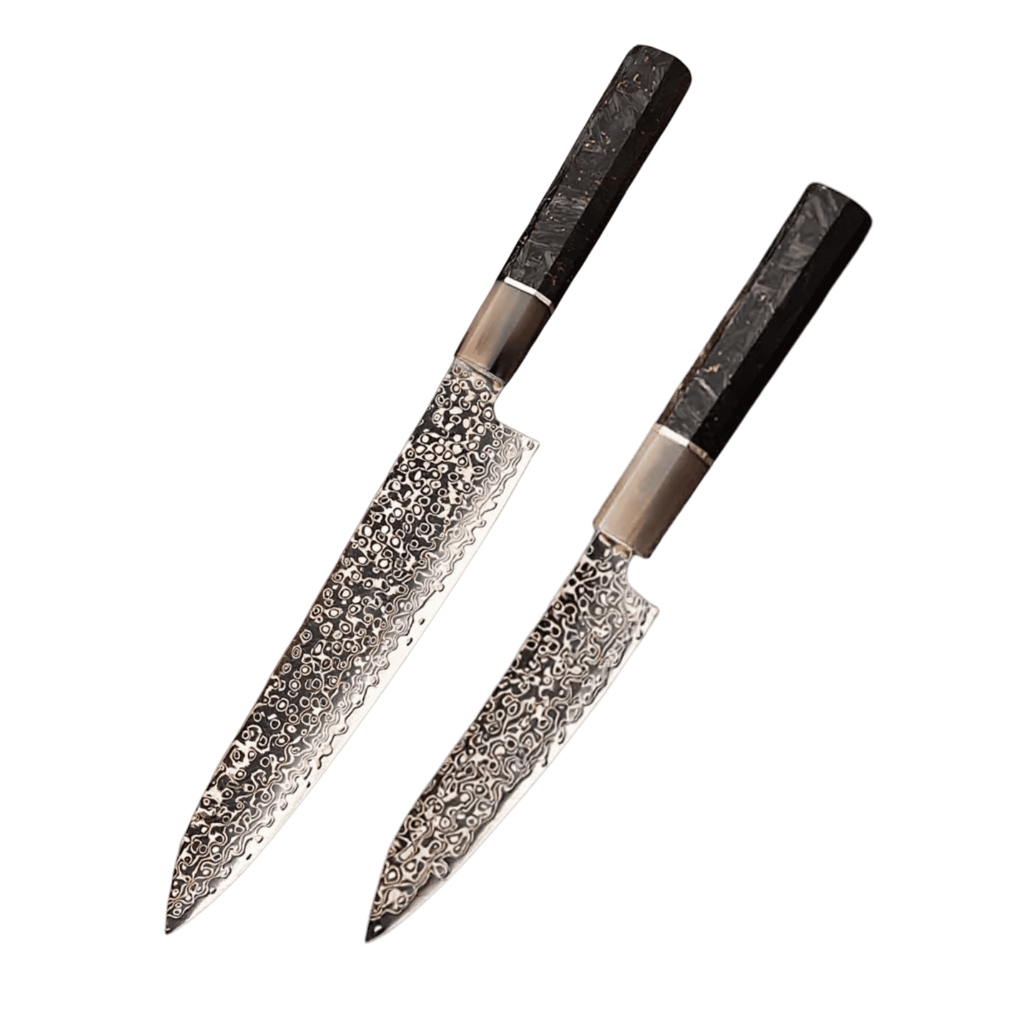 SUPREME SZAKÁCSKÉS SZETT – DAMASCUS VG10 – 2 darabos - Copper Royal – Réz és Bivalyszarv Markolat