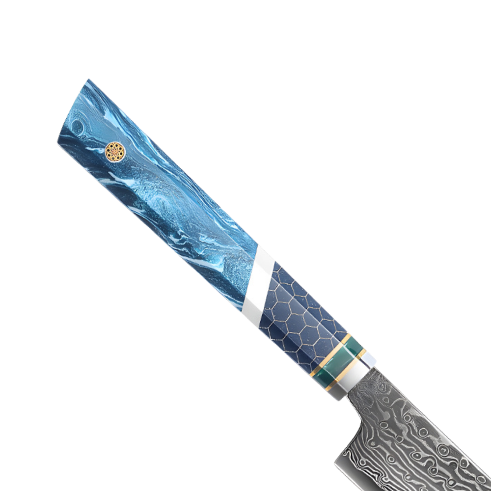 UNIVERZÁLIS KÉS – Damascus VG10 – Blue Mesh Edition – Kék Hálós Markolat