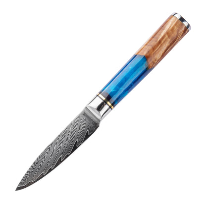 SZAKÁCSKÉS SZETT – DAMASCUS VG10 – 3 Darabos – Light Blue & Beige Edition – Kompozit Juharfa Markolat