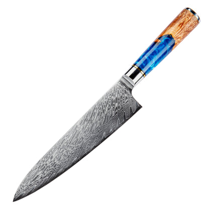 SZAKÁCSKÉS SZETT – DAMASCUS VG10 – 3 Darabos – Light Blue & Beige Edition – Kompozit Juharfa Markolat
